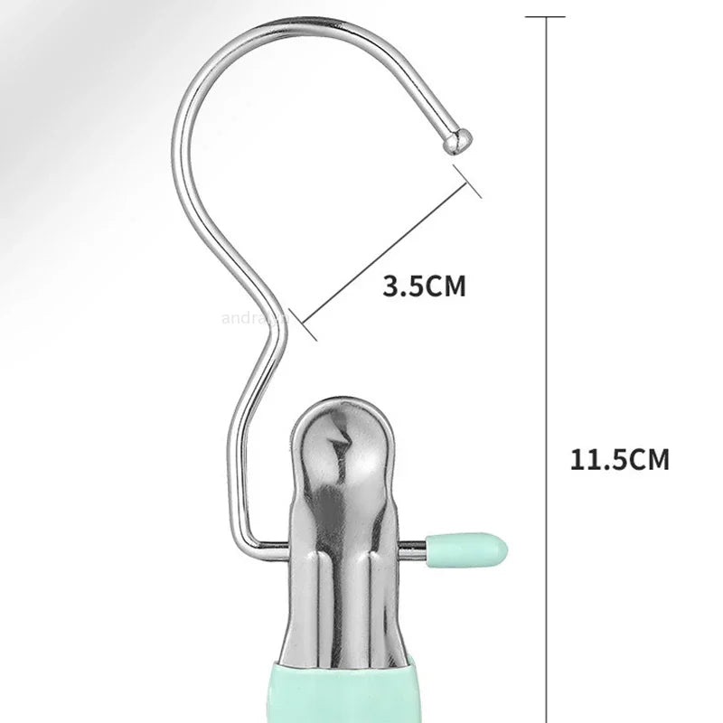 10/5PCS Stainless Steel Clothespins Laundry Clothes Pegs with Hook Pants Hanger Portable Hanging Clips Closet Clothes Organizer