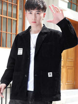 Man Suits and Blazers Black Corduroy Jacket for Men Single Breasted Fashion 2024 Elegant Coats Classic Casual High Quality New