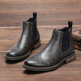 Men Chelsea Boots Fashion Retro Men Leather Boots Brogue Ankle Boots