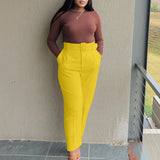 Work Pants for Women Office Elegant High Waisted Belt Waisted Straight Ankle Length Fashion Female Formal Business Bottoms Pants