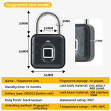Smart Door Pad Lock Electronic Fingerprint Padlock Keyless USB Rechargeable Quick Unlock Zinc alloy Metal Self Developing Chip