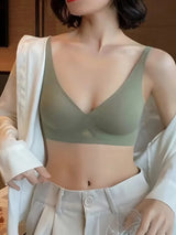 Push Up Bras For Women Non-wire Bra V-neck Glossy Underwear Female Breathable Bralette Invisible Padded Brasiere Sexy Lingerie