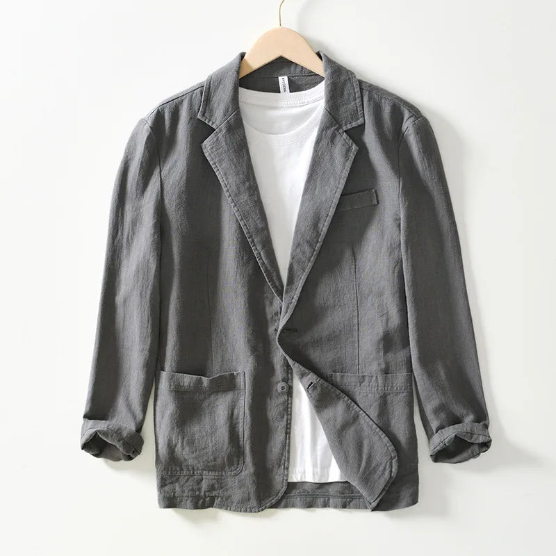 2023 Men Blazer Jacket Spring Autumn Solid Slim Casual Business Breathable Tops Cotton Linen Suit High Quality Coat Male Clothes