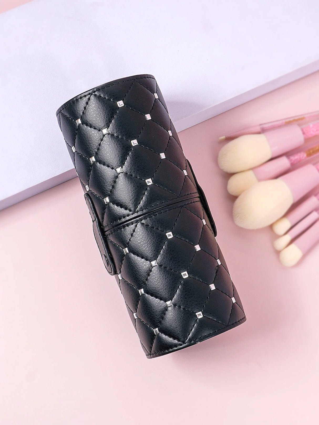 Black Large capacity multi-functional makeup brush storage container diamond square nail makeup tool storage pen holder