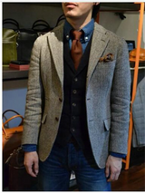 1Pieces Blazer for Men Herringbone Jacket Business Office Coat Winter Warm Wool Suit Lapel Single Breasted Clothes