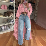 Spring Summer Fashion Solid Color Lace Blouses Women Sexy Perspective High Neck Irregular Holiday Tops Elegant Dress Women Y2k