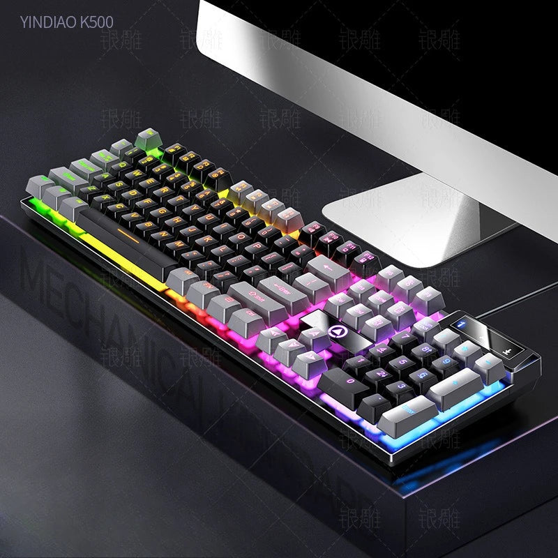 Advanced K500 gaming wired keyboard with color blocking and luminous mechanical feel, desktop computer keyboard