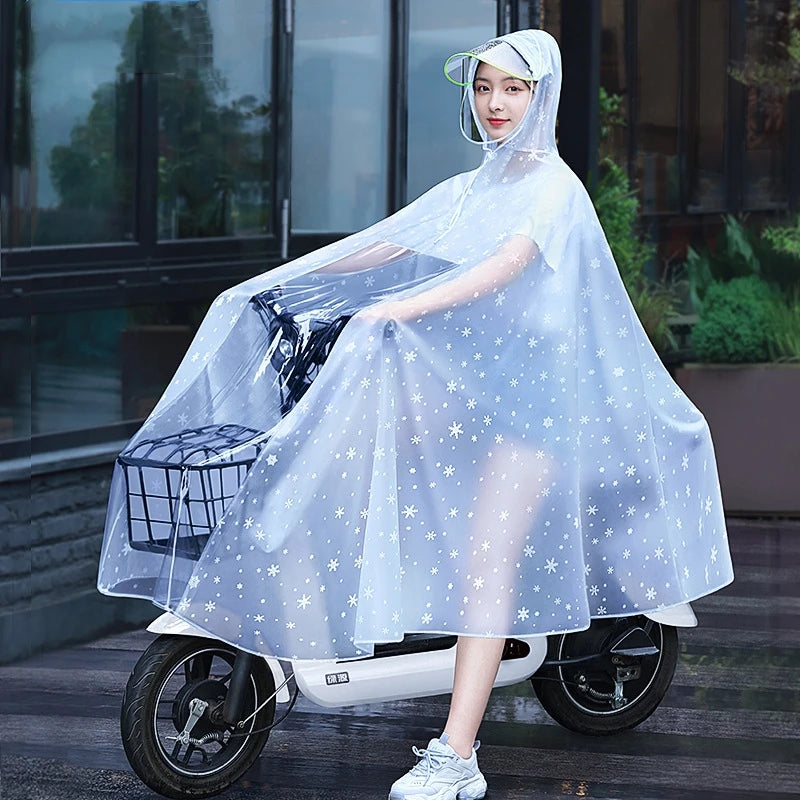 Raincoat, single person, women's transparent bicycle, electric bike, electric bike, special long one-piece raincoat