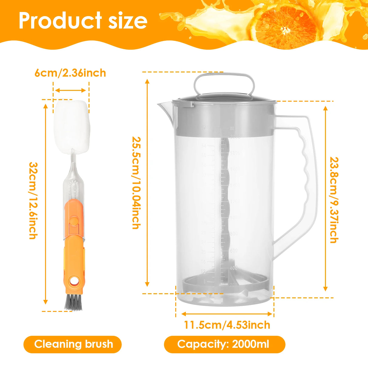 Mixing Pitcher for Drinks 2000ml Mixing Water Pitcher Wide Mouth Lemon Orange Fruit Juice Mixing Container Kitchen Accessories