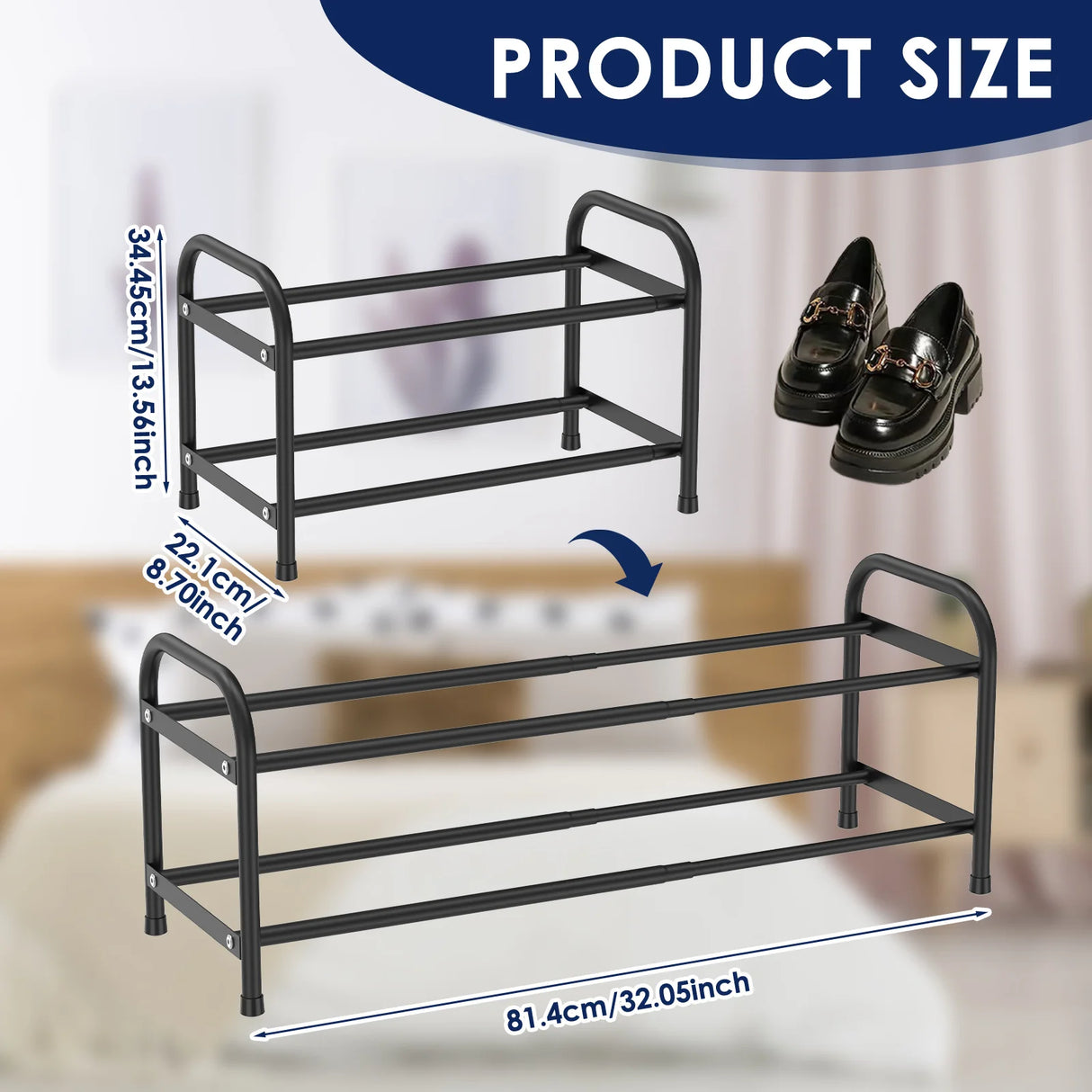 2/3 Tier Shoe Racks Stackable Expandable Shoe Rack Adjustable Metal Shoe Organizer  for Entryway Hallway Front Door Entrance