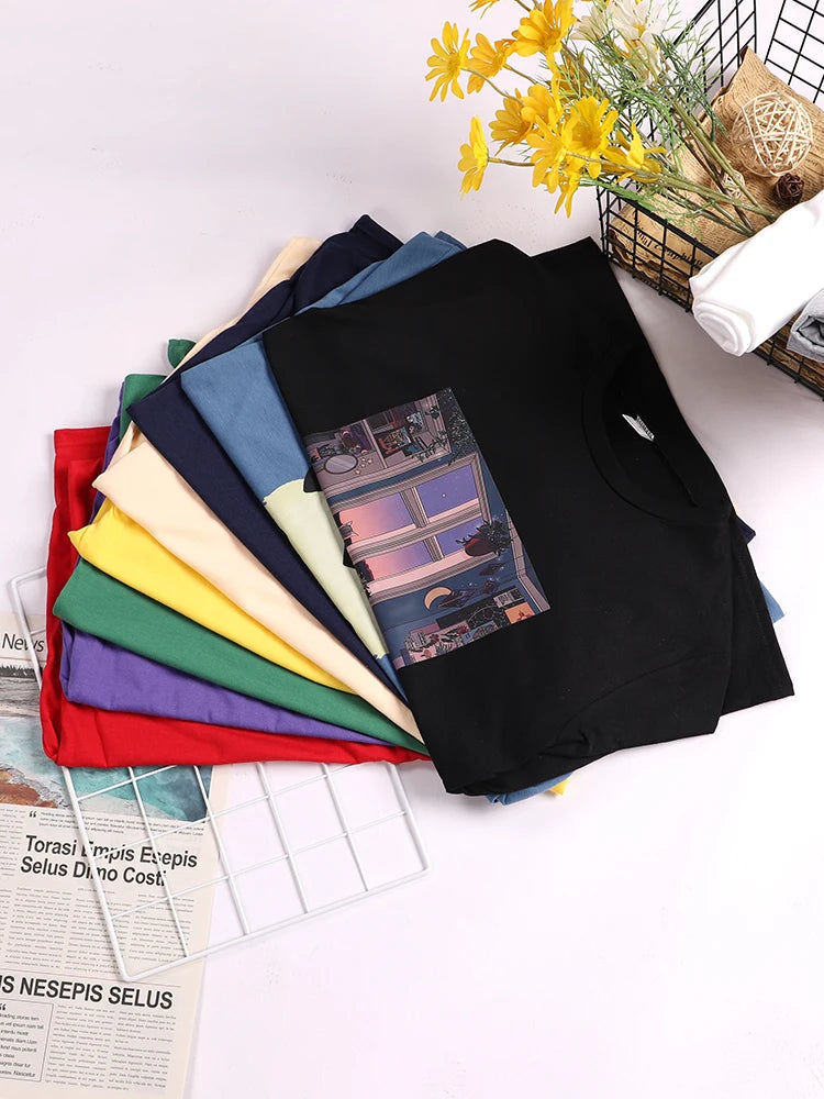 Tshirt For Woman Paper Cut Koi Good Luck Printing Womens T Shirt Kawaii Fashion Women Top Roud Neck Breathable Tshirts For Women