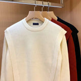 Men's Knitted Sweater Fashion Personality Winter Thick Fake Two-piece Sweaters Round Neck Long Sleeves Solid Color Pullover