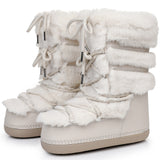 y2k Black Fur Boots for Women Snow Boots 2025 Winter Faux Fur Boots Fluffy Fuzzy Furry Faux Fur Boots Waterproof Mid-calf Boots