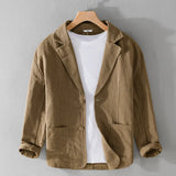 Y803 Spring Autumn Good Quality Linen Blazer For Men Business Casual Solid Color Simple Double Buttons Thin Male Suits Jackets