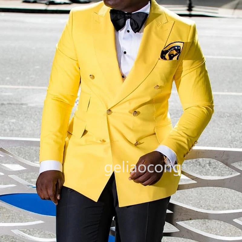 Yellow Men Formal Suit Jackets Business Uniform Work Tops Double Breasted Slim Fit Wedding Suit Blazer For Men Only Jacket