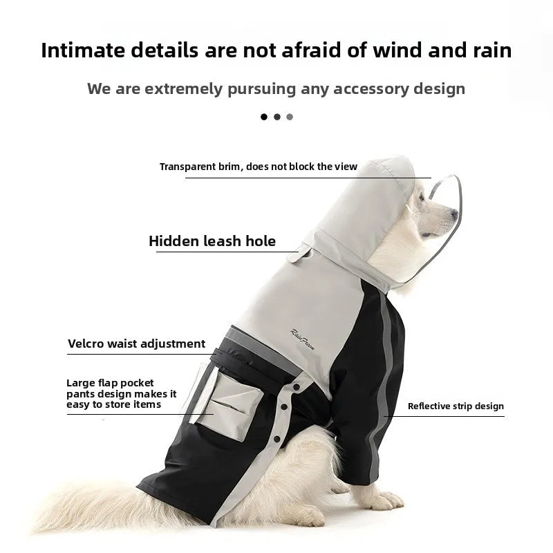 Dog raincoats are waterproof and reflective clothing for pets to wear when going out in the rain