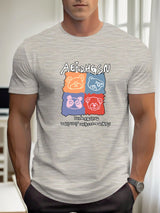 T Shirts For Men Bear 100% Cotton Graphic Printing Summer Round Neck T-Shirt Casual Breathable Street Style Daily Top