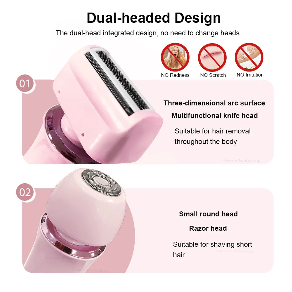 Electric Razor for Women Portable 2 in 1 Electric Shaver for Ladies Bikini Trimmer Facial Body Underarm Legs Waterproof Epilator