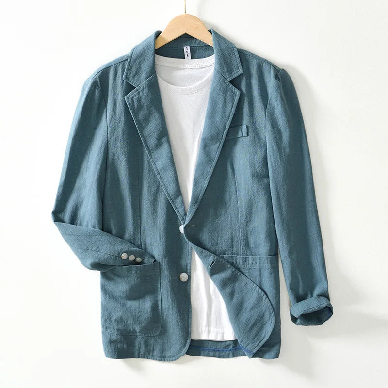 2023 Men Blazer Jacket Spring Autumn Solid Slim Casual Business Breathable Tops Cotton Linen Suit High Quality Coat Male Clothes