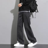 2025 New Korean Men's Casual Long Jeans Classic Man Straight Denim Wide-leg Pants Solid Color Light Blue Grey Black
