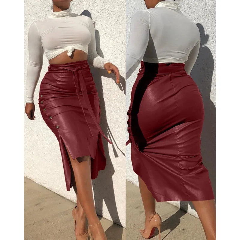 Autumn and Winter Leather Skirt Women Slim Mid Length Hip PU Short Skirts for Women