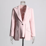 TWOTWINSTYLE Patchwork Button Slim Blazer For Women Notched Collar Long Sleeve Spliced Pockets Hollow Out Designer Coat Female