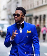 Solid Blazer for Men Peak Lapel Double Breasted Dinner Prom Jacket Elegant Smoking Slim Fit Suit Coat for Wedding/Business