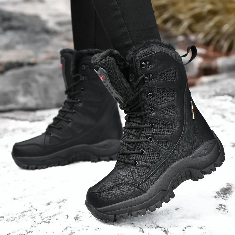 New Warm Plush Snow Boots Lace Up High Top Men's Boots Waterproof Winter Outdoor Boots Anti-Slip Army Work Boots Desert Boots