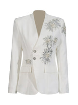 CHICEVER Solid Spliced Beading Slimming Blazer for Women Notched Collar Long Sleeve Patchwork Button Formal Coat Female Fashion