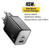 Essager GaN 45W USB Charger Fast Charger PD QC 3.0 USB C Charger Quick Charger For iPhone 14 13 Travel Charger for Samsung S21
