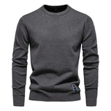 AIOPESON Mens Solid Cotton Crew Neck Knitted Pullover Sweaters Casual Fashion Classic Sweater for Men