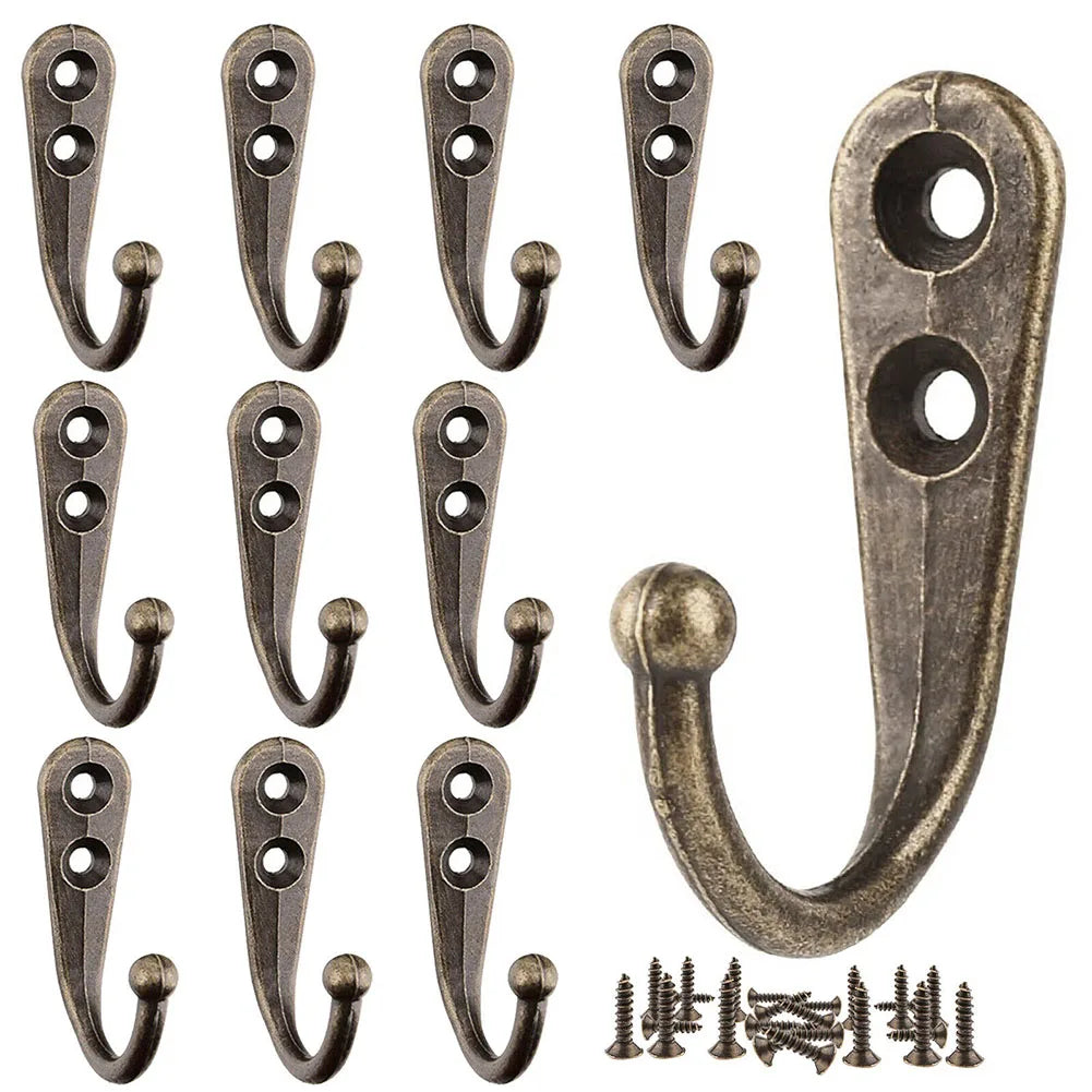 10PCS Retro Wall Hooks Hangers Door Wall Mounted Coat Hooks With Screws Suction Heavy Load Rack For Kitchen Bathroom Accessories