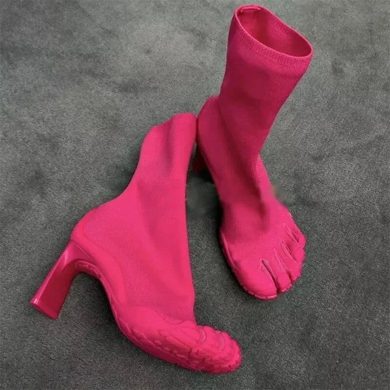 2025 New Woman Boots Black/pink/white Five Finger Toe Boots New Fashion Ankle Boots Elastic Boots Novel Shoes Short Boots