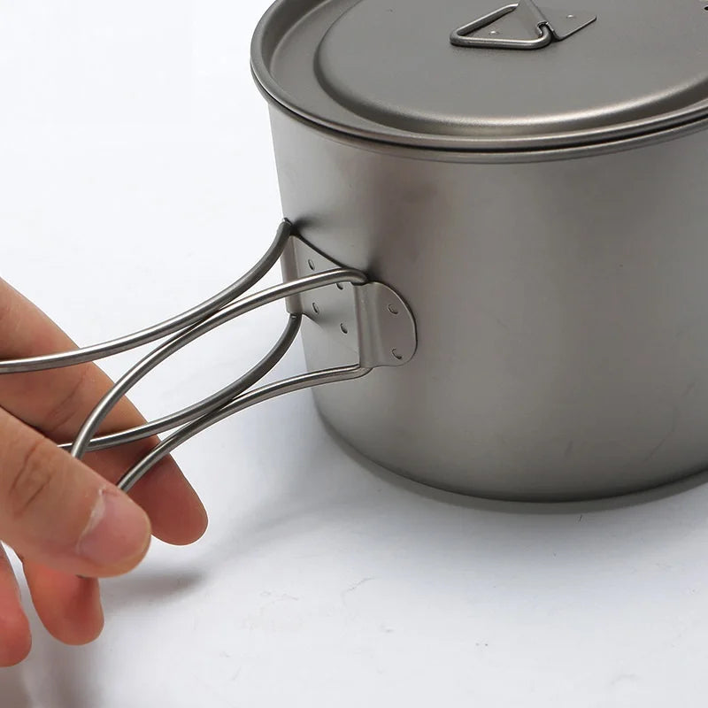 Outdoor Picnic Titanium Cooking Pot 750ml 900ml Hanging Handle Portable Camping Pot