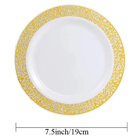 50/25pcs Gold Plastic Plates-7.5inch Disposable Salad/Dessert Plates-Hard Plastic Appetizer Plates Small Cake Plates for Parties