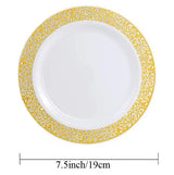 50/25pcs Gold Plastic Plates-7.5inch Disposable Salad/Dessert Plates-Hard Plastic Appetizer Plates Small Cake Plates for Parties