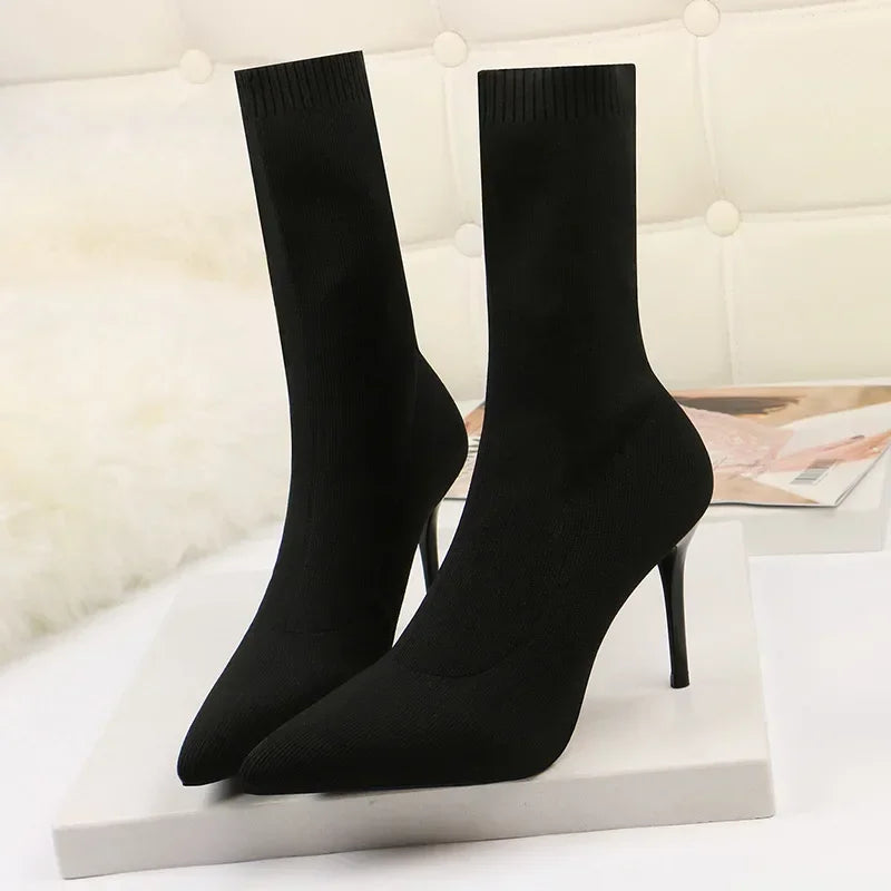 Sexy Sock Boots Knitting Stretch Boots High Heels for Women Fashion Shoes 2024 Spring Autumn Ankle Boots Female
