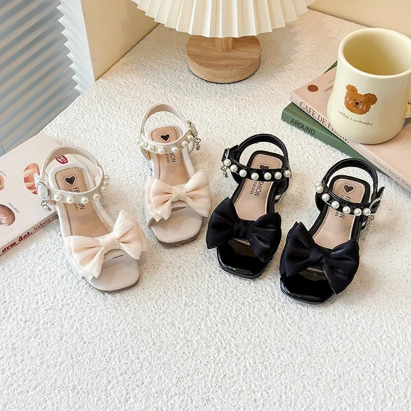 Girls Princess Sandals Sweet Elegant Kids Sandals Dance Wedding Non-slip 2025 Summer New Girls Dress Shoes Big Bows Ins Trendy
