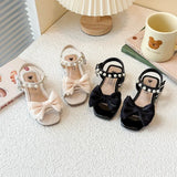 Girls Princess Sandals Sweet Elegant Kids Sandals Dance Wedding Non-slip 2025 Summer New Girls Dress Shoes Big Bows Ins Trendy