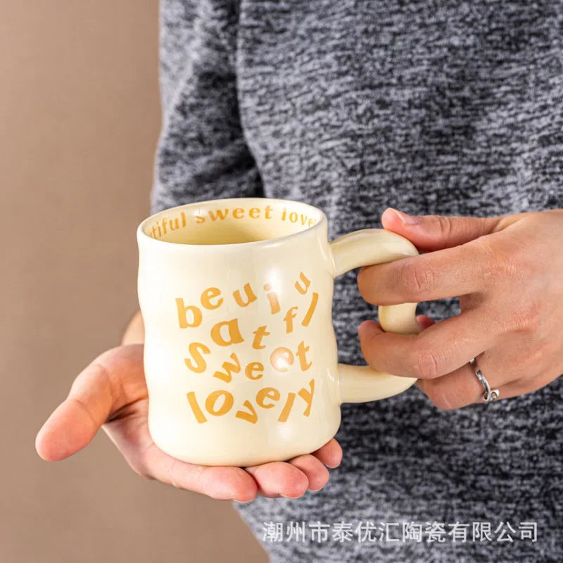 Cartoon english ceramic mug mug mug male and female student couple water mug coffee mug valentine's day gift
