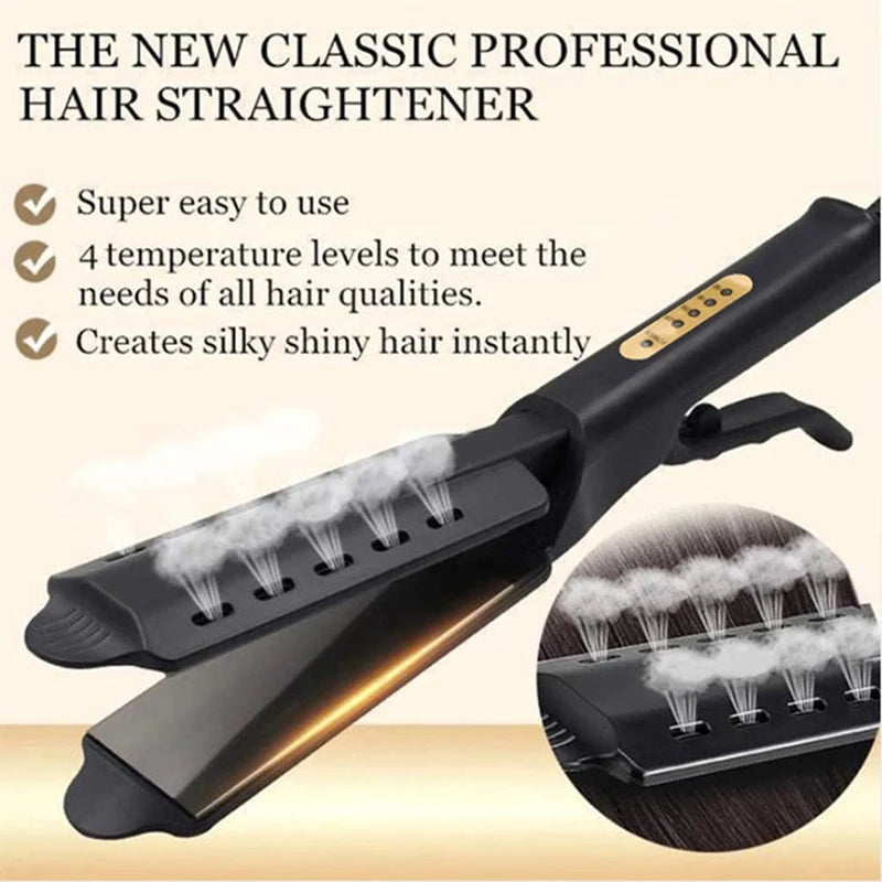 Professional Hair Straightener Four-Gear Temperature Adjustment Ceramic Tourmaline Ionic Steam Hair Straightener For Widen Panel