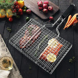 1pc Folding Outdoor Camping Stainless Steel BBQ Rack With Removable Handle Grilling Basket Barbeque Griller Cooking Tools