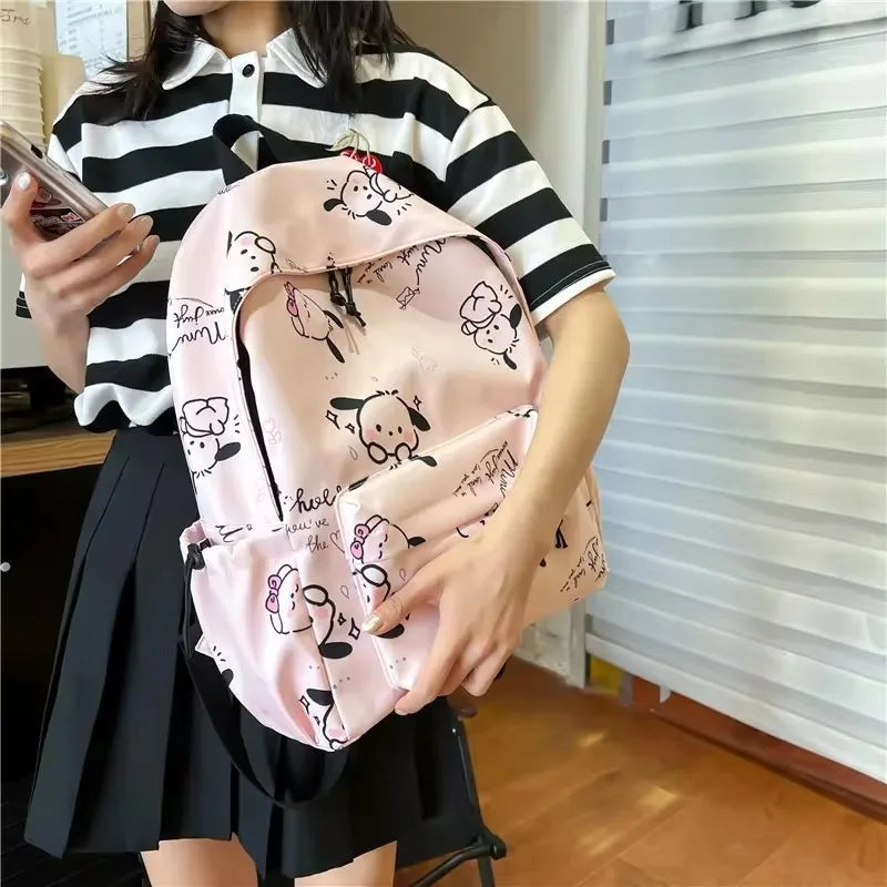 Sanrio Pochacco Travel Backpack Cute Kawaii College Bag Fashion Large Capacity Simple Printed Backpack Girl Heart Cute Backpack
