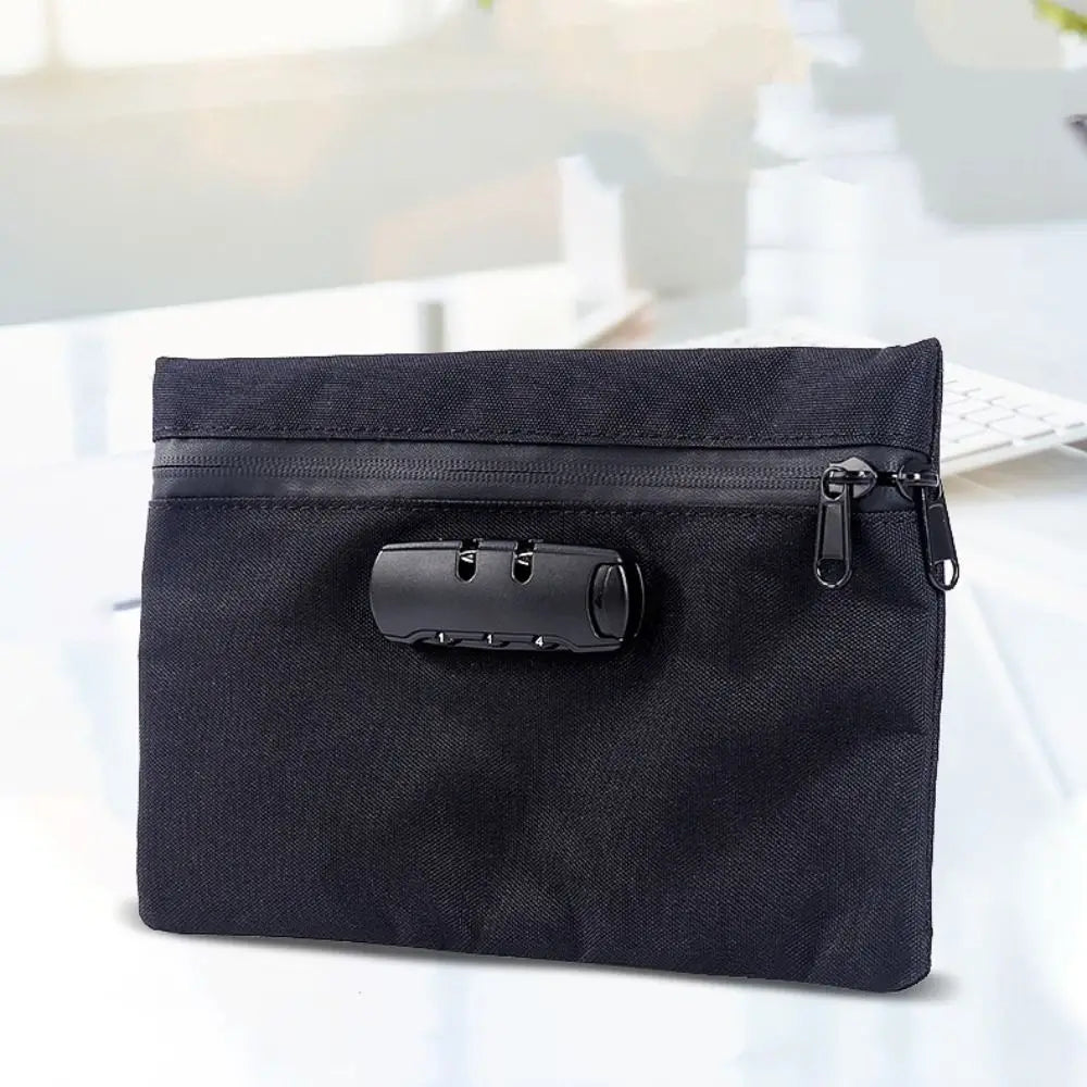 Portable Money Bag With Lock Black Locking Accessories Pouch Security Bag for Cash Combination Lock with Zip Document Bag Travel