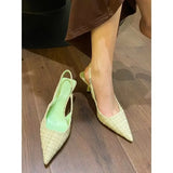 Fashionable high heels for women 2025, striped design, black style, pointed stilettos, sexy and comfortable, large-sized sandals