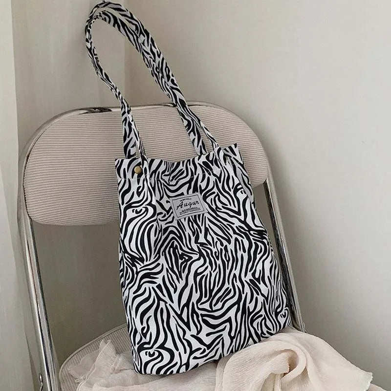 Leopard Print Casual Handbag Canvas Shoulder Bag Ladies Fashion Tote Bags
