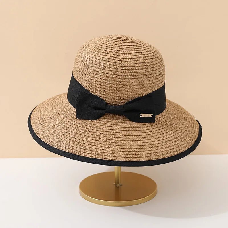 Summer Beach Hat for Women Casual Lady Style Flat Bowknot Straw Cap Fashion Outdoor Panama Girls Sun Protection Chapeu Feminino