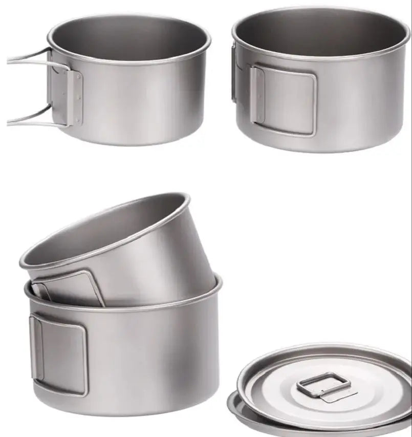 Camping Titanium Cooking Pot Bowl Cup Multi Use Ultralight Folding Handle 450ml 600ml