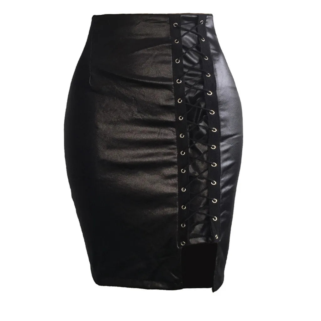 Leather Skirts For Women Knee Length Ladies High Waist And Knee Skirt Bandage Split Sexy Hip Skorts Skirts For Women Dressy