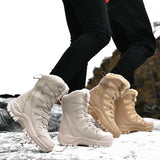 New Warm Plush Snow Boots Lace Up High Top Men's Boots Waterproof Winter Outdoor Boots Anti-Slip Army Work Boots Desert Boots